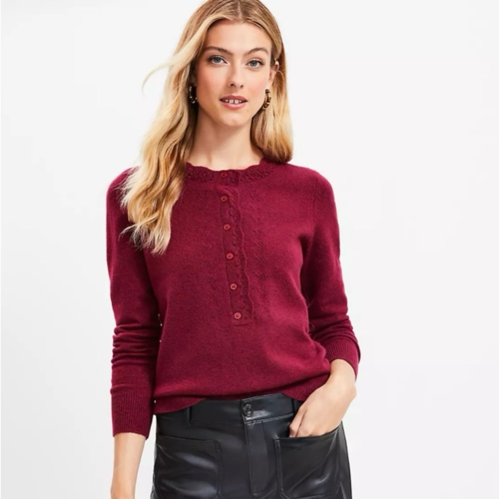 BNWT LOFT red henley sweater